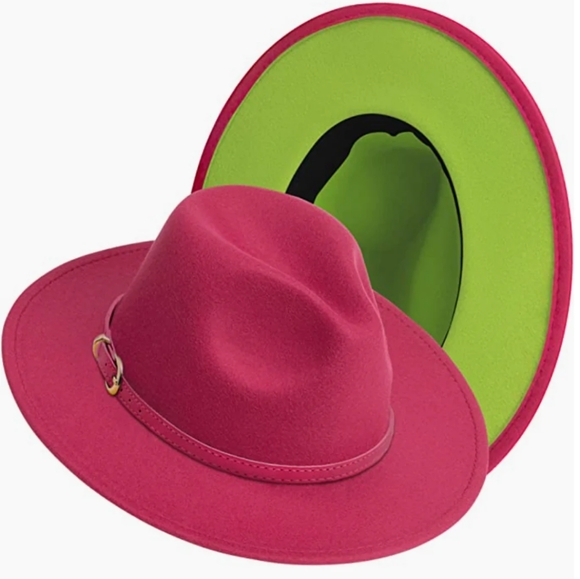 Accessories - Pink and lime green two tone fedora